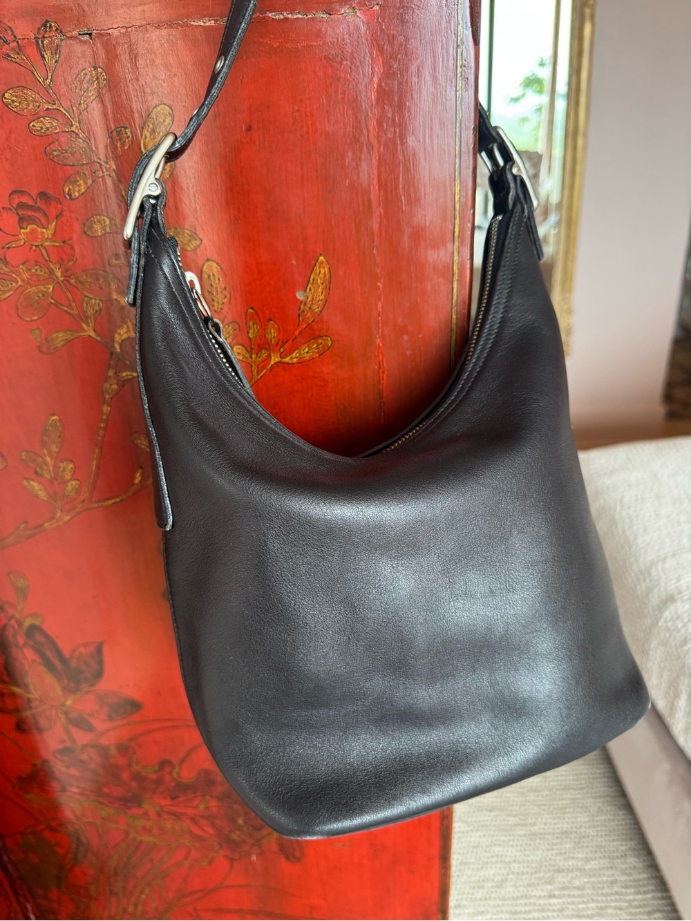 Vintage Coach Black Leather Hobo Shoulder Bag - Picture 2 of 16